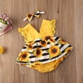 thumbnail image 5 of Douhoow Baby Girls Summer Romper Sunflowers Print Jumpsuit Sleeveless V Neck Ruffle Bodysuit, 5 of 9