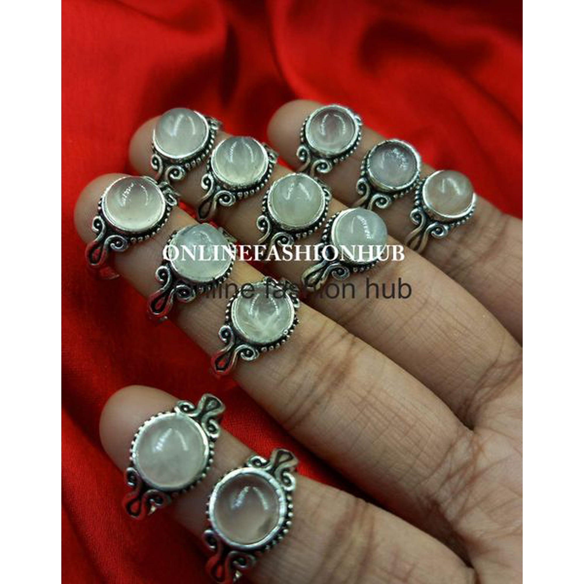 Rose Quartz Gemstone 925 Sterling Silver Plated Handmade 5pcs Ring