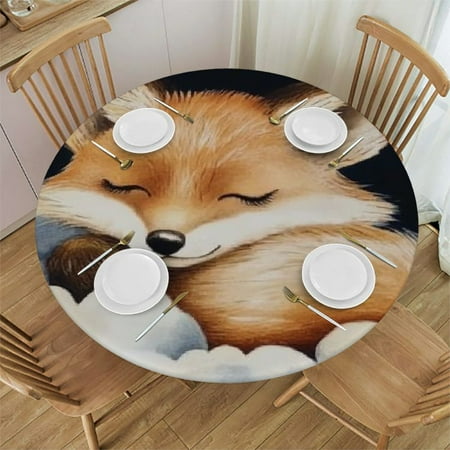 

Autua Fox Round Table Cover Stain Resistant Washable Indoor Outdoor Tablecloth Kitchen Dining Wedding Parties Outdoor Fitted 100% Polyester Fiber 38 -42