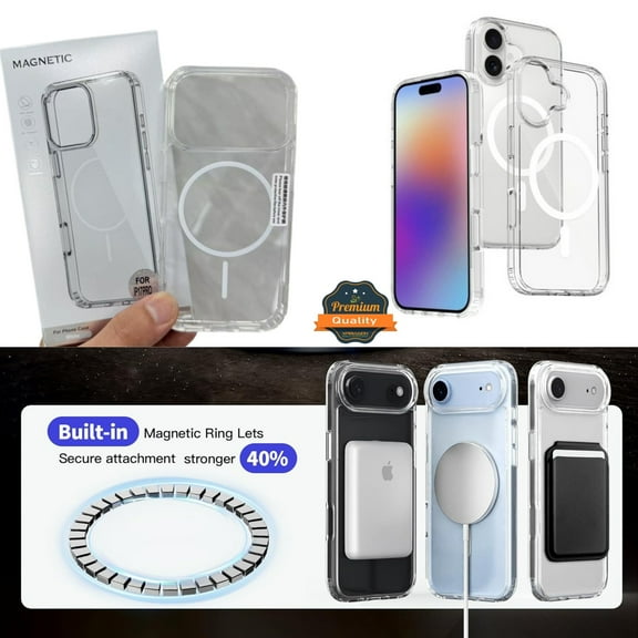 For Apple iPhone 17 Pro Max Hybrid Transparent Case with Magnetic Back Circle Slim Shockproof Cover [Clear]