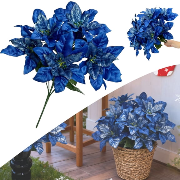 7 Heads Artificial Poinsettia Flowers Faux Poinsettia Bush Bouquets Silk Poinsettia Christmas Tree Ornaments Poinsettia Flower Arrangement for Home Decor