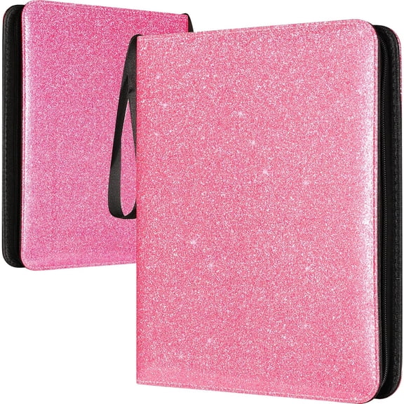 9 Pocket Card Binder Glitter - 1080 Double Sided Pocket PU Premium Zip Trading Card Binder Collectible Card Albums for MTG, TCG, Sports Cards, Game Cards Pink