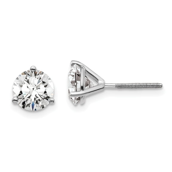14k White Gold 2 carat total weight Round SI1/SI2 G H I Lab Grown Diamond Screw Back 3 Prong Stud Post Earrings 14k White Gold Earrings