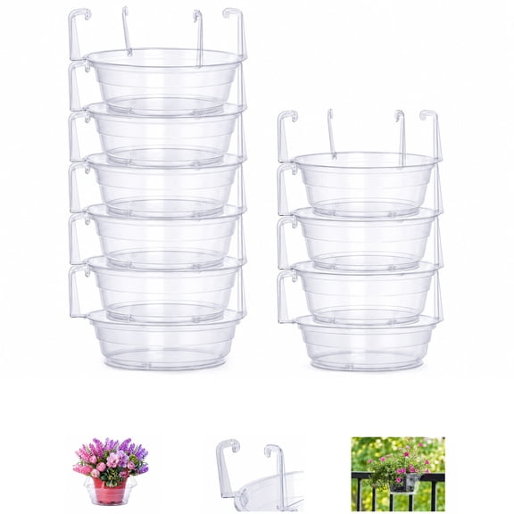 10Piece Thickened Hanging Basket Watering Trays, Clear FlatBottom Plant Saucer Set for Indoor and Outdoor Planters, Fits Most Hanging Baskets