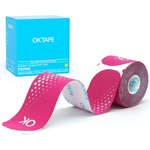 OK TAPE Synthetic Kinesiology Tape, 20 Strips Precut K Tape, Waterproof, Elastic Athletic Tape for Pain Relief & Muscle Support, Reflective Design, 2" x 10" -Pink