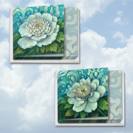 MQ4594GWG-B6x2 Blue Magnolia: 12 Assorted Square-Top, Get Well Note Cards Featuring Images of Beautifully Painted White Flowers in Full Bloom with Envelopes by The Best Card