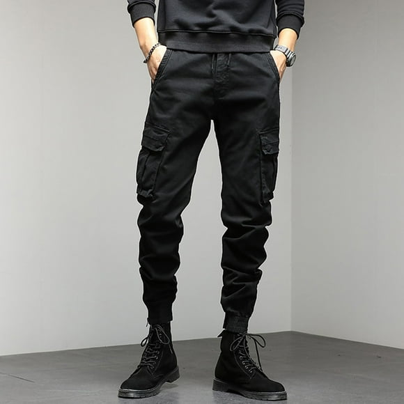 MYG Mens Casual Side Flap Pockets Workwear Tapered Pants Cargo Outdoor Trousers