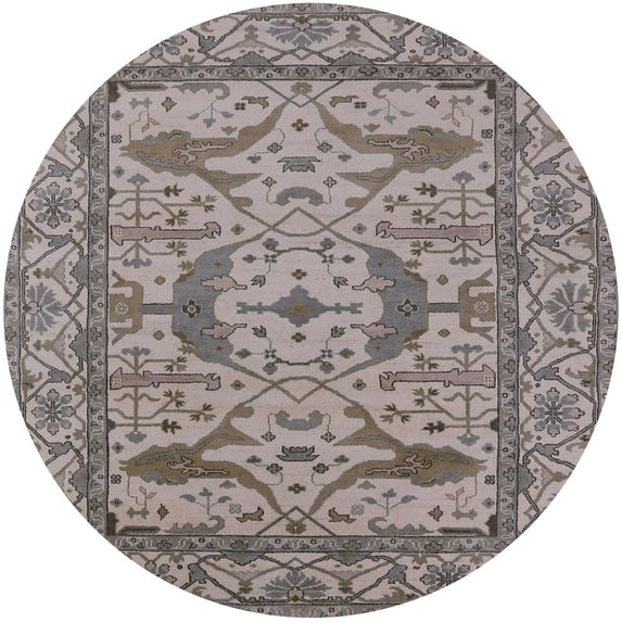 Ahgly Company Indoor Round Mid-Century Modern Puce Purple Oriental Area Rugs, 5' Round