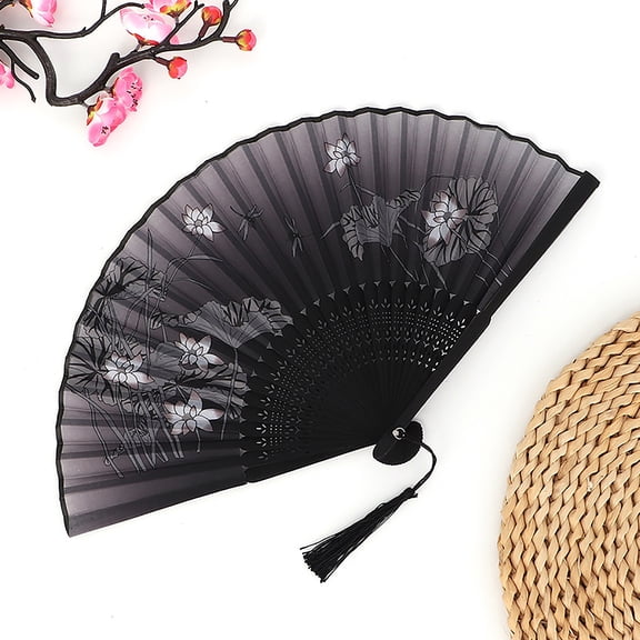 Folding Hand Fan Chinese Style Bamboo Silk Decorative Fans for Dance Party Wedding Performance Handheld Fan with Tassel and Protective Pouch Gift