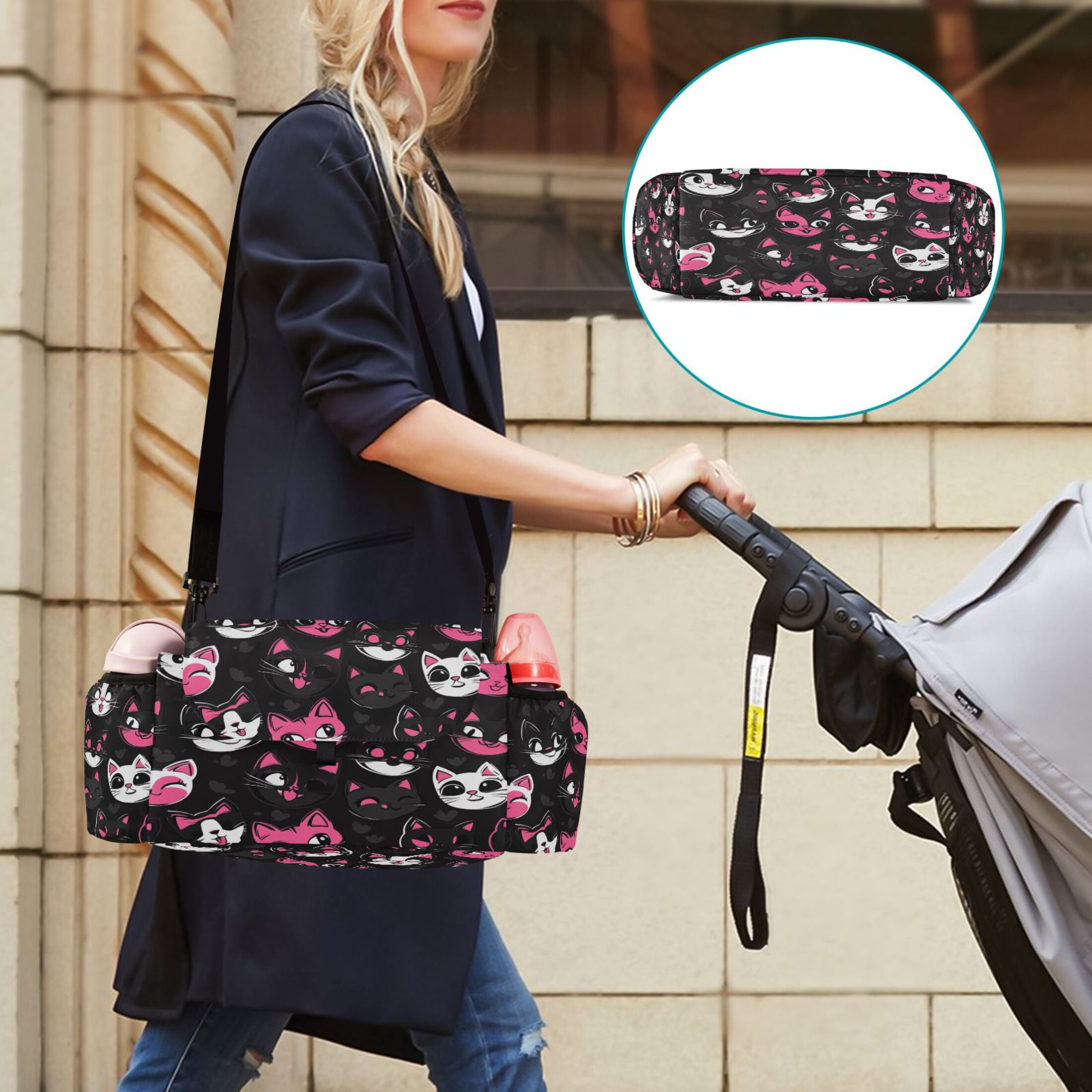 DIXRUYEE Stroller Organizer Playful Cat Pattern Printed
