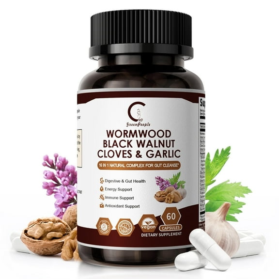 Black Walnut Wormwood Supplement, w/Clove,Garlic Herbal Supplement for Gut Cleanse Detox and Digestive Well,60 Vegetarian Capsule