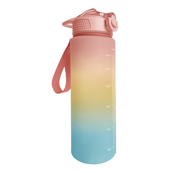 1L Sports Gradient Water Bottle Outdoor Time Marker Frosted Straw Cup Large Scale Fitness Workout Cups Gym Water Drinking Bottle