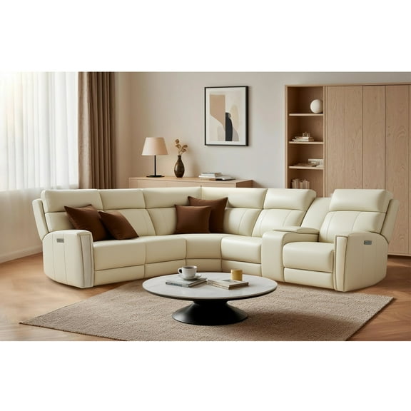 104" Leather Reclining Sectional, 2 Power Recliners, Adjustable Lumbar Support & USB/Type-C Ports