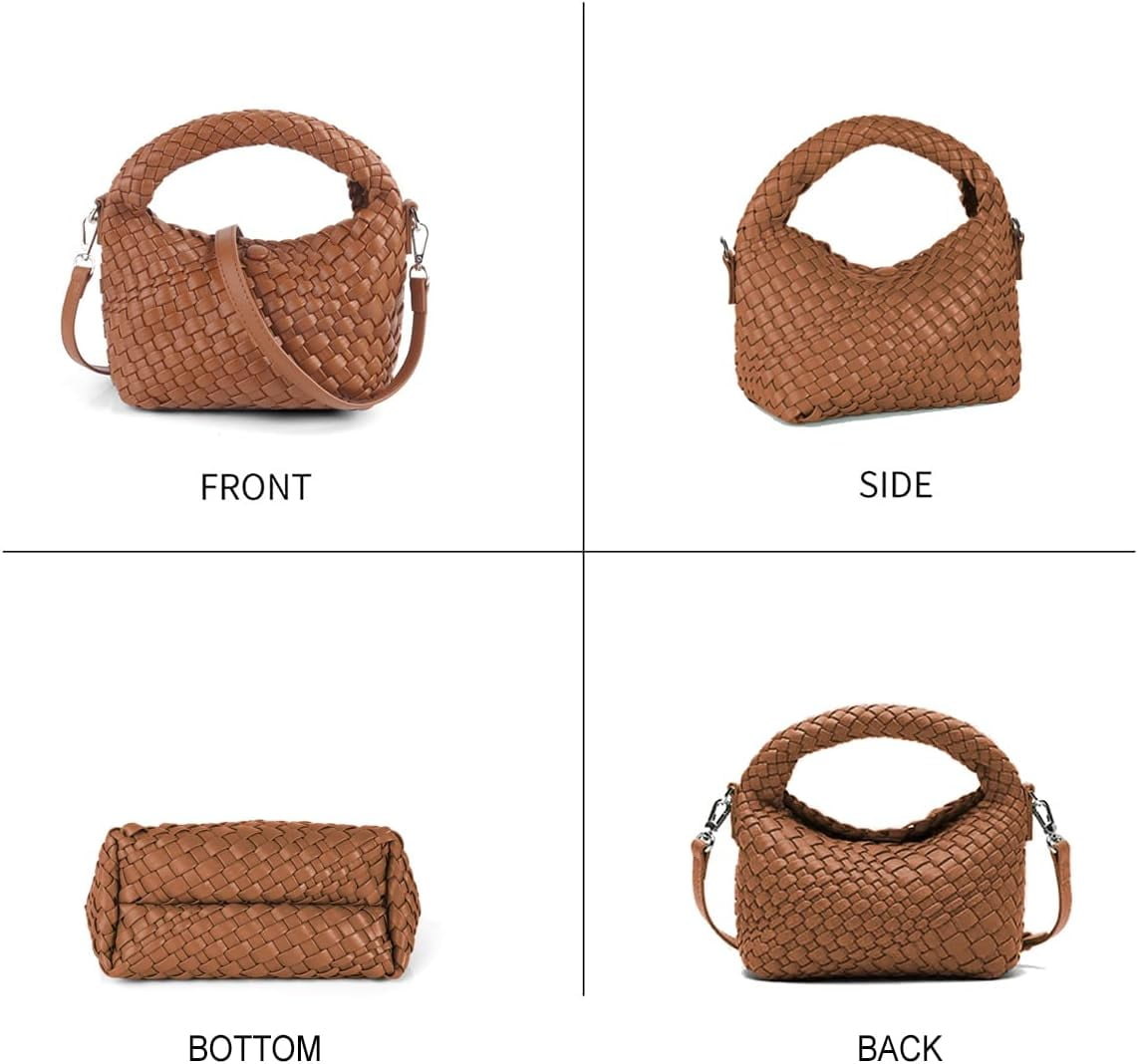 MMYGU Women Woven Tote Small Crossbody Bag, Weave Quilted Purse Square Shoulder Bag Woven Handbag with Detachable Strap