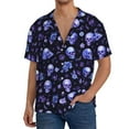 thumbnail image 7 of Lsque Skull flower leaf purple print Men's Cuban Collar Short Sleeve Shirt Summer Beachwear Casual Button Down Fashionable Vacation Leisure Shirt-4X-Large, 7 of 7
