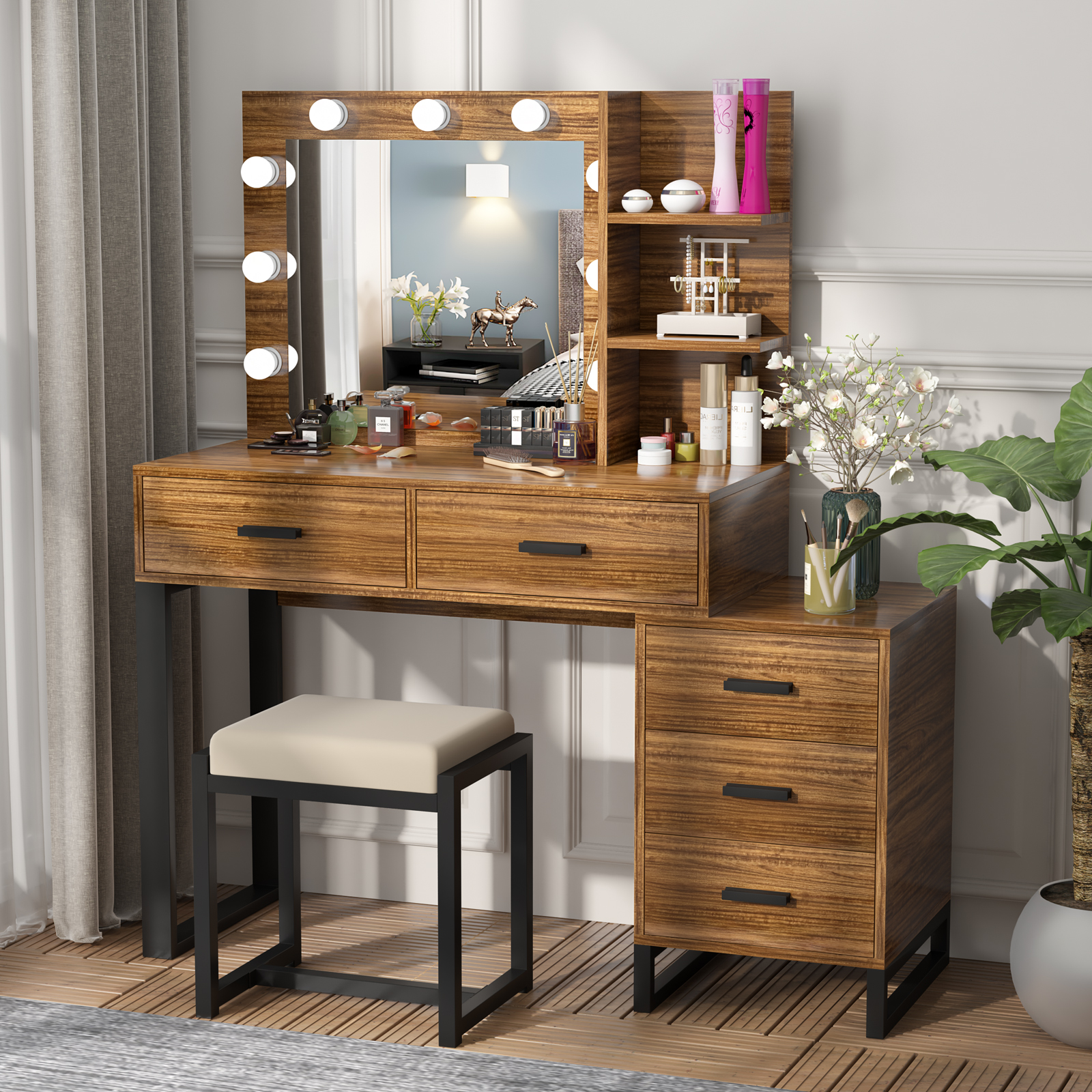 PAKASEPT Vanity Set with Lighted Mirror, Large Vanity Desk Makeup