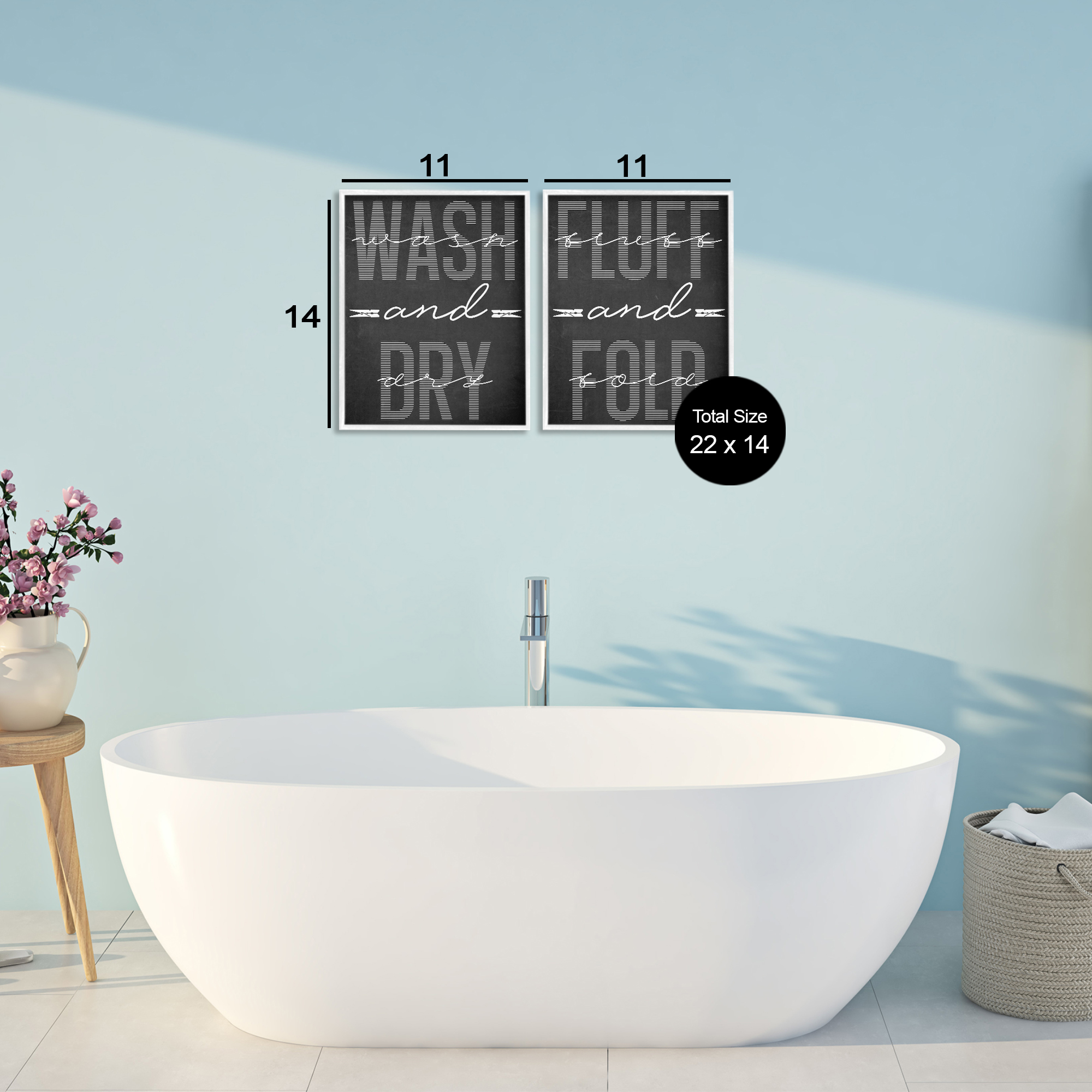 Laundry Words in Black 2 Piece White Framed Giclee Art Set, design by Marcus Prime