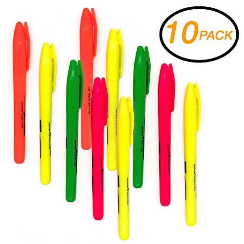 emraw assorted fluorescent colors pen style smooth glide solid gel highlighter with pocket clip student study kit - for school, office & home (pack of 20)