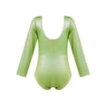 thumbnail image 2 of JanJean Long Sleeve Shiny Metallic Dance Gymnastics Leotard for Kids Girls One Piece Scoop Neck Yoga Green 170, 2 of 7
