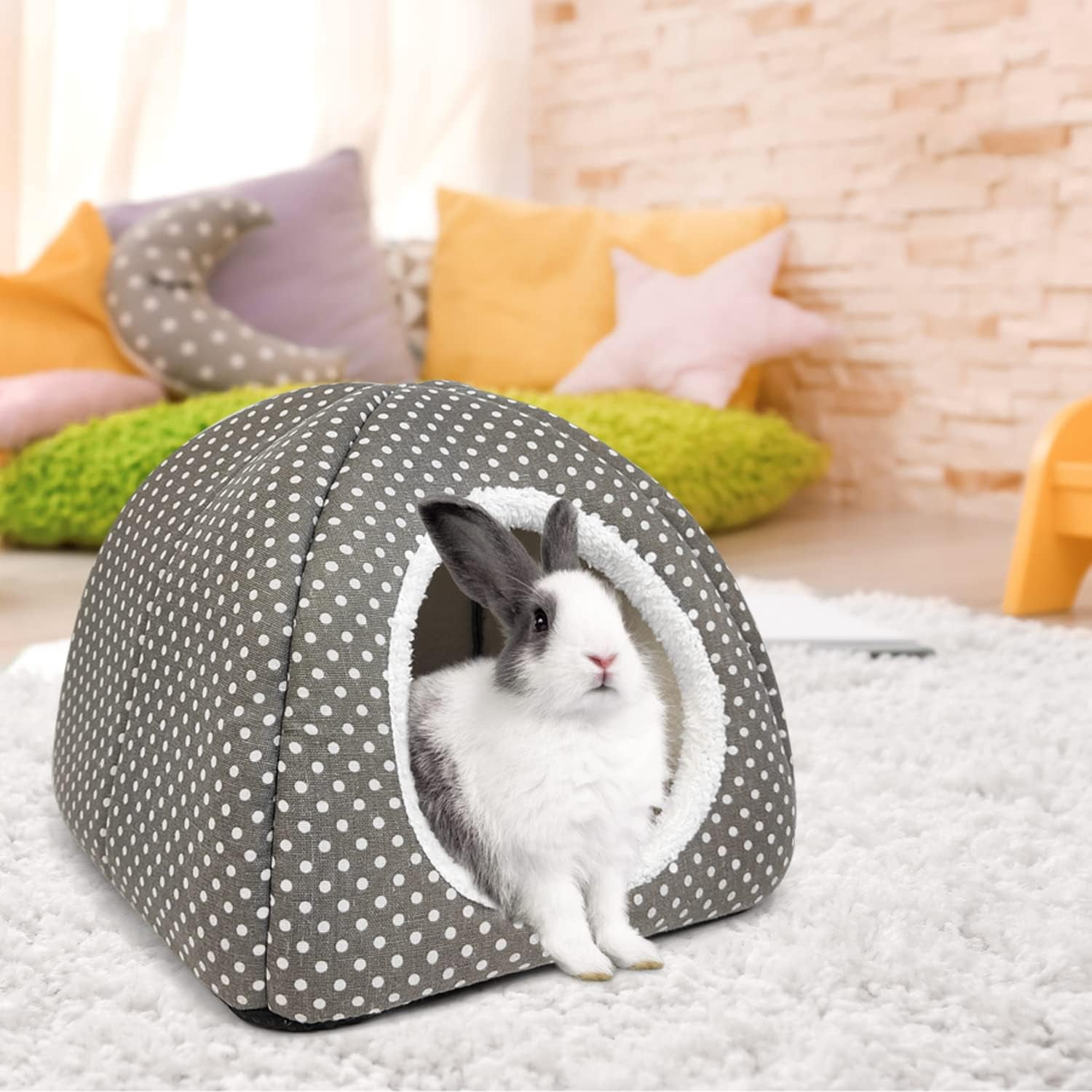 NANAHuang Rabbit Hideout Large Bunny Bed Washable Rabbit House and Hideout Fleece Guinea Pig Hiding Hut for Indoor Bunnies Small Animal Hideaway
