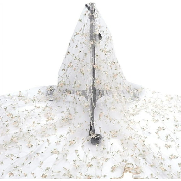 3 Yards Floral Mesh Lace Fabric 51inch Wide Organza Embroidered Tulle Fabric Flowers Leaves Vine Lace Trim for DIY Wedding Handmade Clothing Evening Dress Crafts Supplies Floral White White