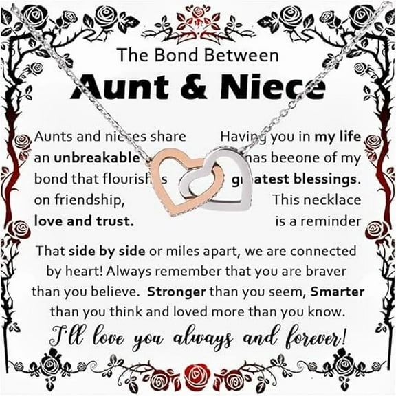To My Aunt Necklace From Niece, Necklace Gifts For Niece On Christmas With Message Card and LED Box, Bond Between Aunt and Niece Necklace, Interlocking Heart Necklace For Women