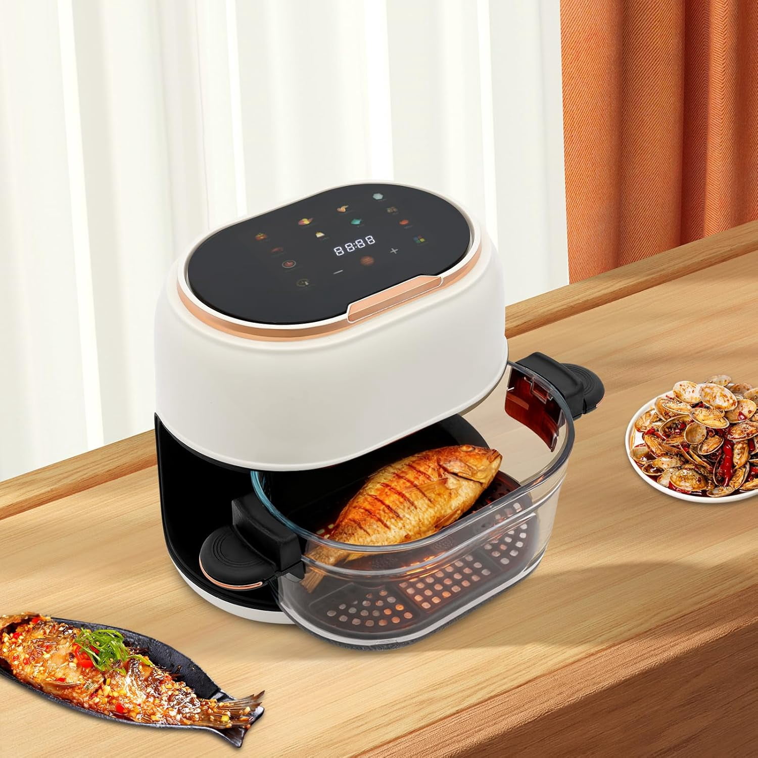 4L Air Fryer with Touch Screen, Hot Air Fryer LED 140-374℉ Precise Heating, Visible Baking Basket Air Fryer 24 Hour Intelligent Reservation