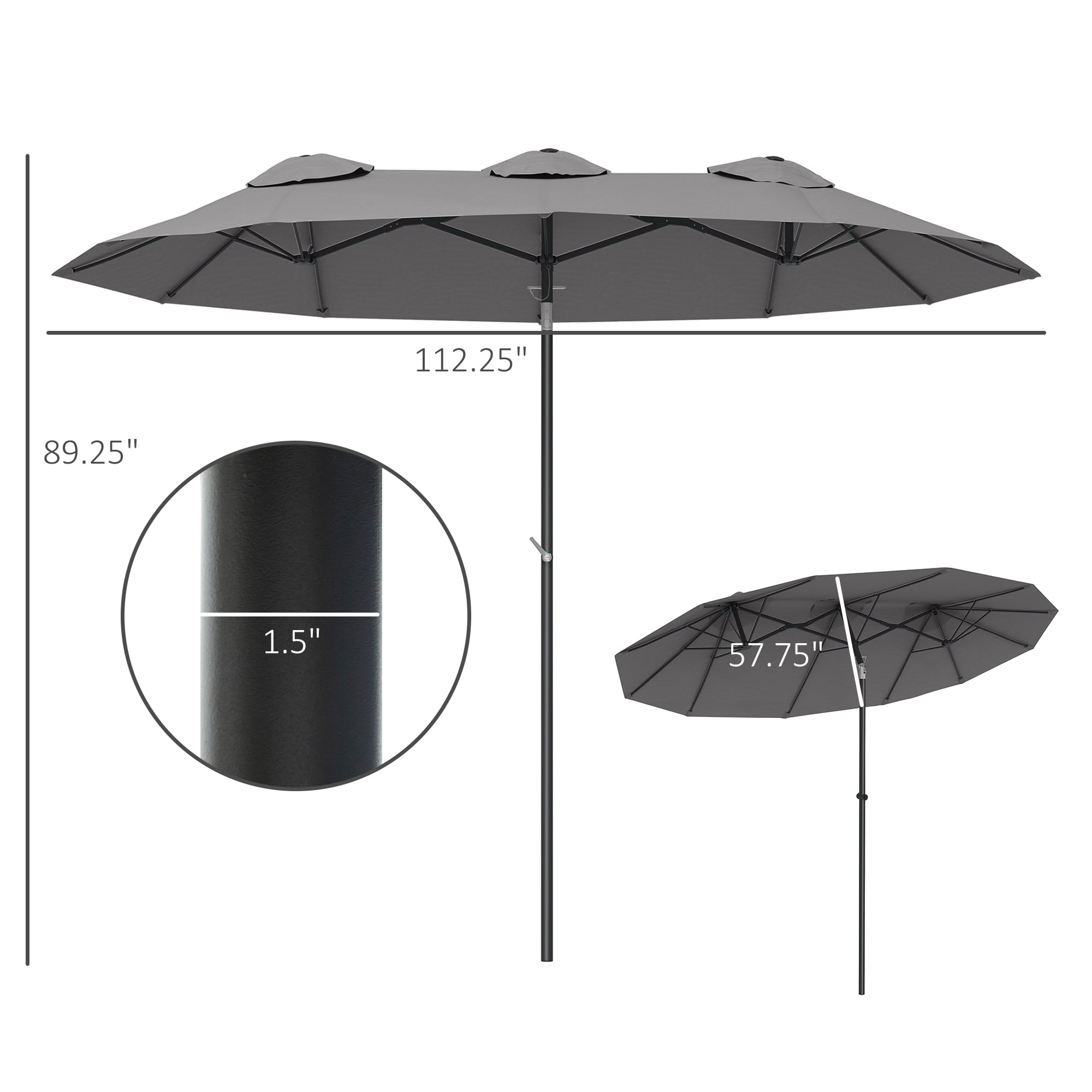 Outsunny 9.5' Double-sided Patio Umbrella with Tilt Outdoor Umbrella, Grey