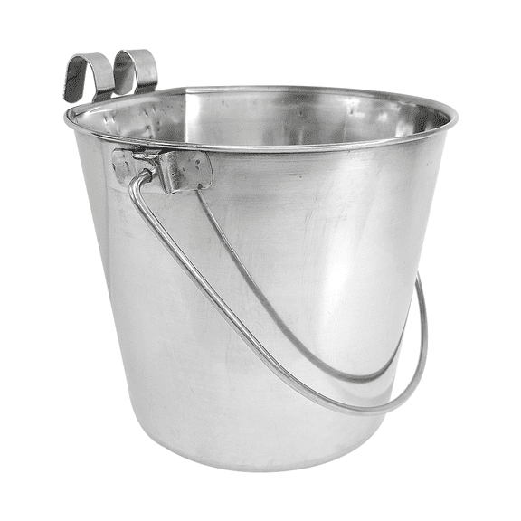 PetYupp Stainless Steel Flat Side Bucket with 2 Hooks, 6 Quart