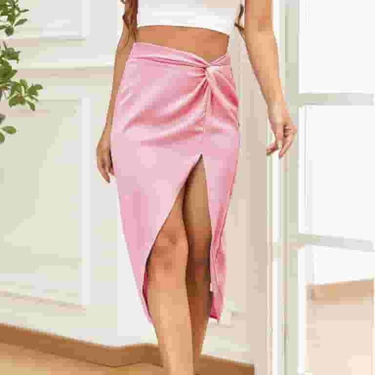 スカート SEMICOUTURE Satin skirt Rosa Zpanxa Women's Dress Women's Casual Fashion Irregular Sexy