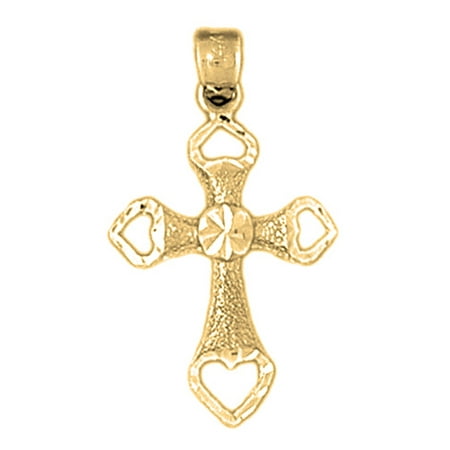 18K Yellow Gold Heart Cross Pendant - 18 mm