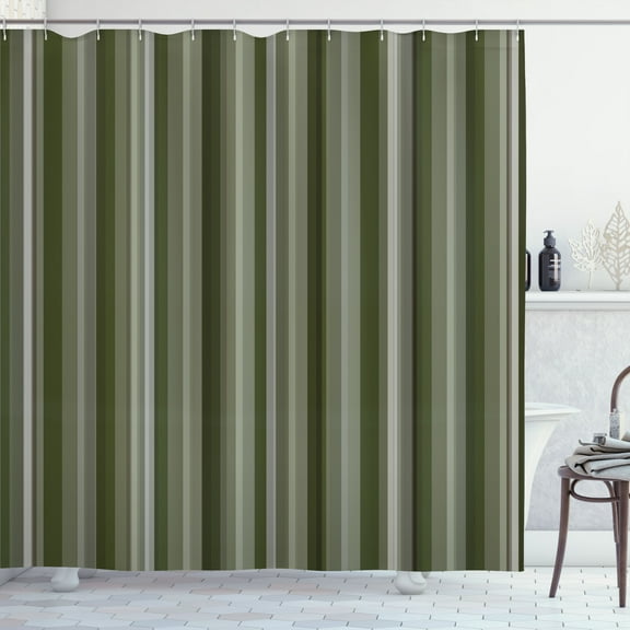 Ambesonne Stripes Shower Curtain, Abstract Ocean Lines Print, 69"Wx84"L, Olive Green