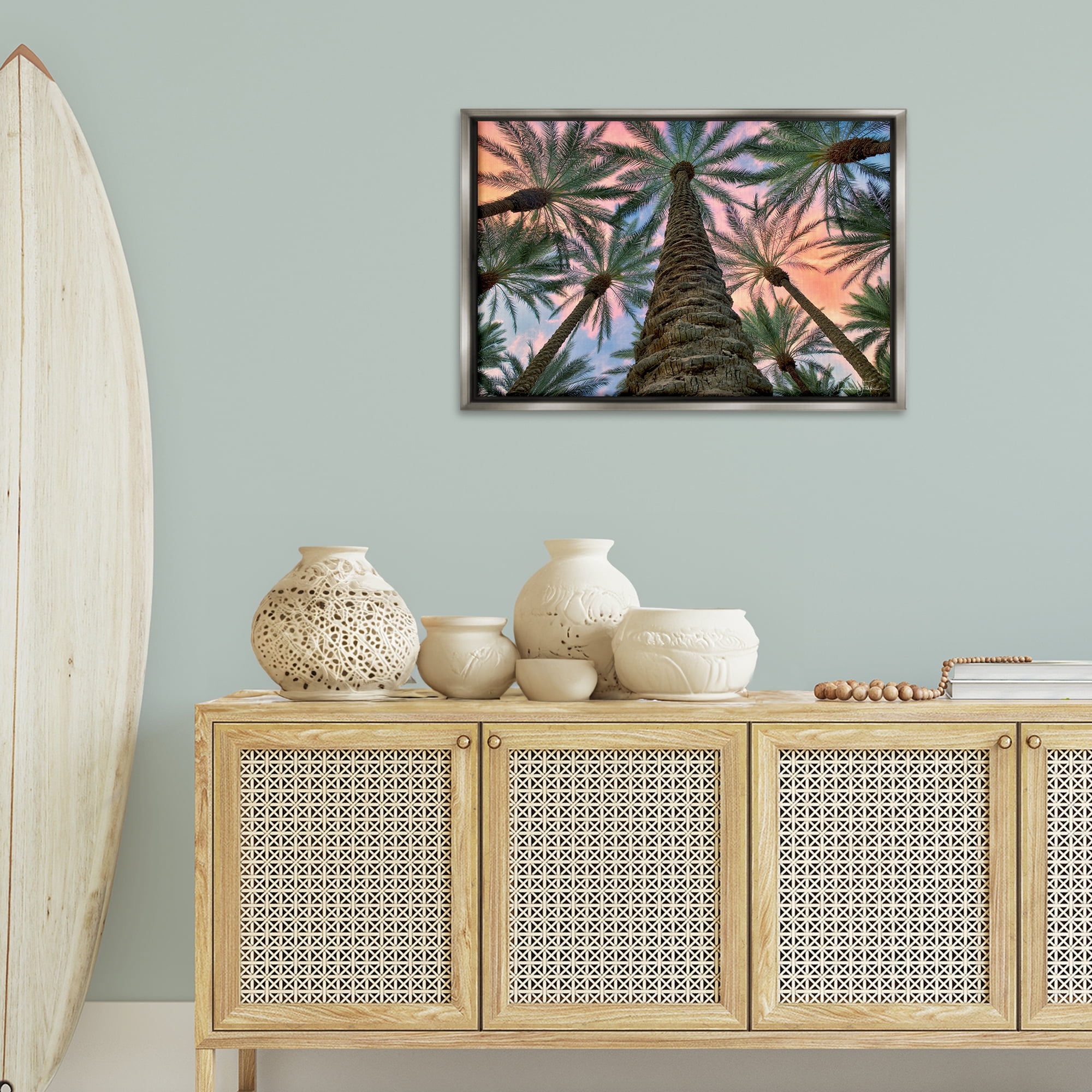 Stupell Industries Tall Overhead Palms Plants & Flowers Photography Gray Floater Framed Canvas Art Print Wall Art, 31 x 21