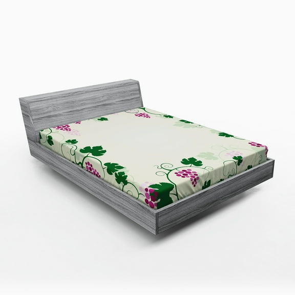 Ambesonne Nature Fitted Sheet, Grape Vines Fruit Garden, Full Size, Pink Purple Green