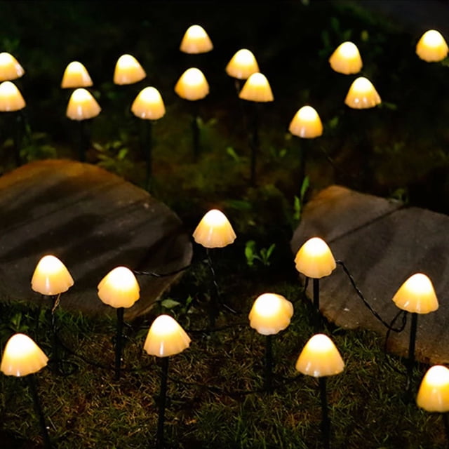 AMERTEER Outdoor Solar Garden Lights 3.8M 10 LED 8 Modes Multicolor Solar Powered Landscape Mushroom Fairy String Lights Waterproof Solar Stake Mushroom Lamp for Pathway Patio Front Yard