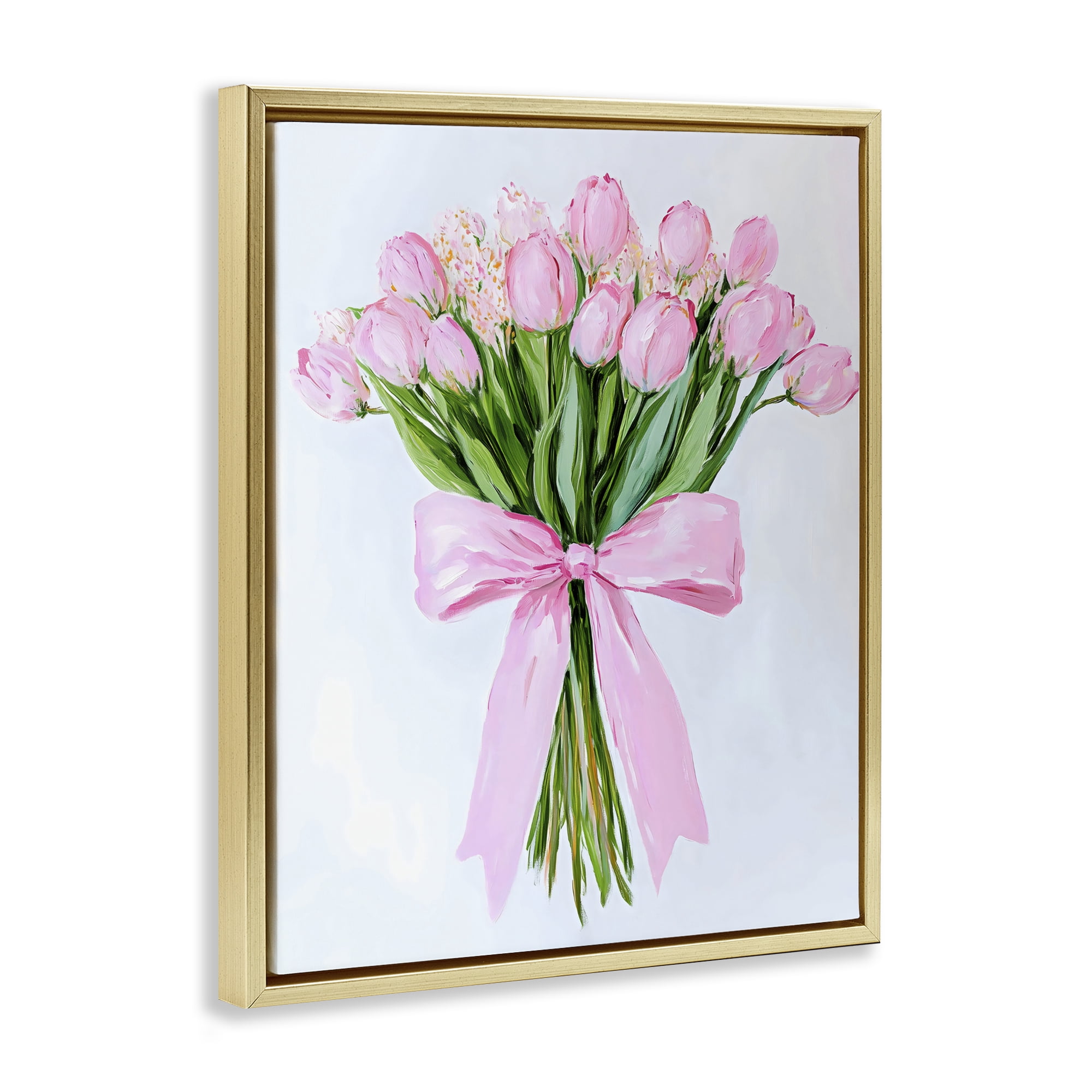 Stupell Industries Soft Pink Tulips with Ribbon Gold Framed Floater Canvas Wall Art, design by The Prints Vibe