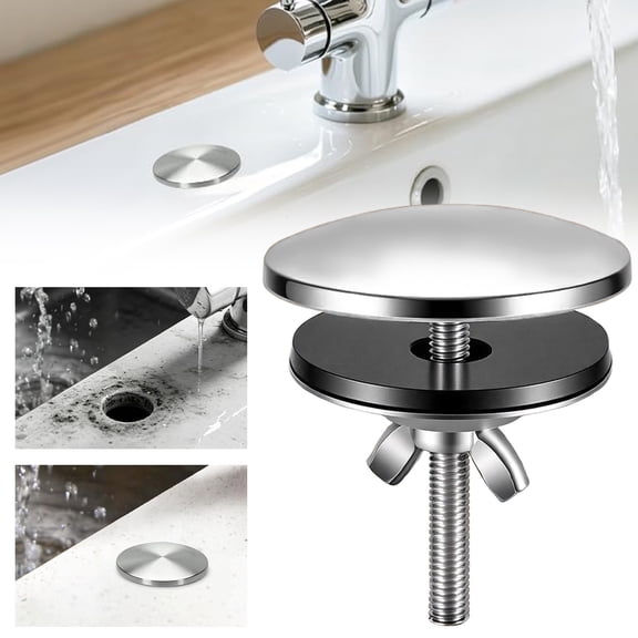 2 Inch Sink Hole Cover, Faucet Hole Cover for Kitchen Bathroom Countertop | Bright Silver with Rubber Gasket, Leak-Proof, Tool-Free Install, Fits 0.4"-1.57" Holes