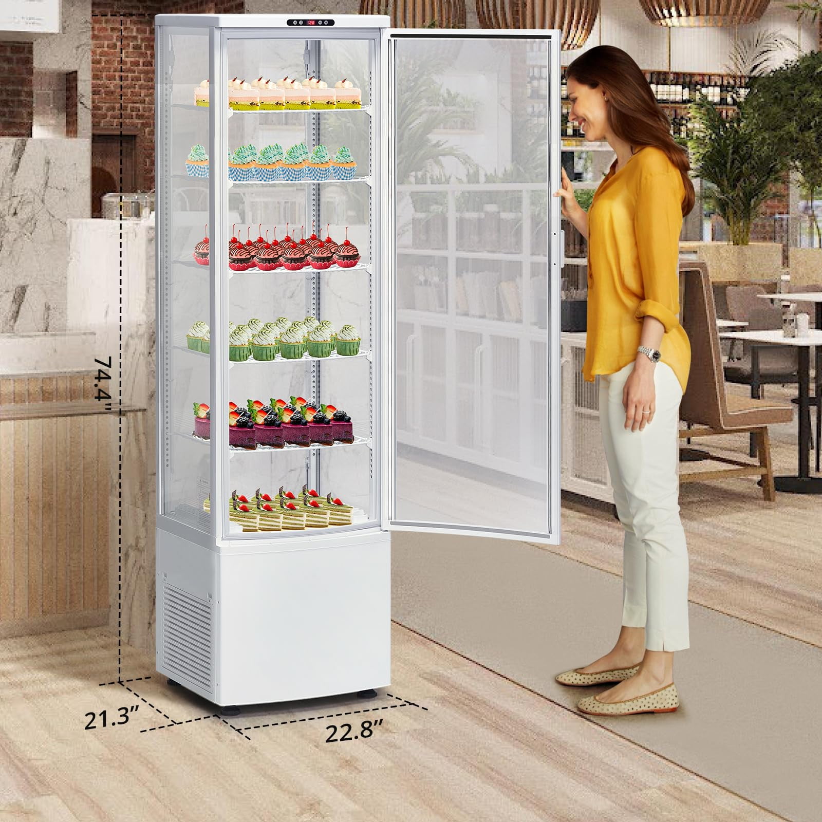 Commercial Refrigerator Display Case, 9.8 Cu.FT Display Fridge Single-Door Pastry Display Case with Interior LED Lighting, Double-Layered Glass Commercial Countertop Bakery Display Refrigerator