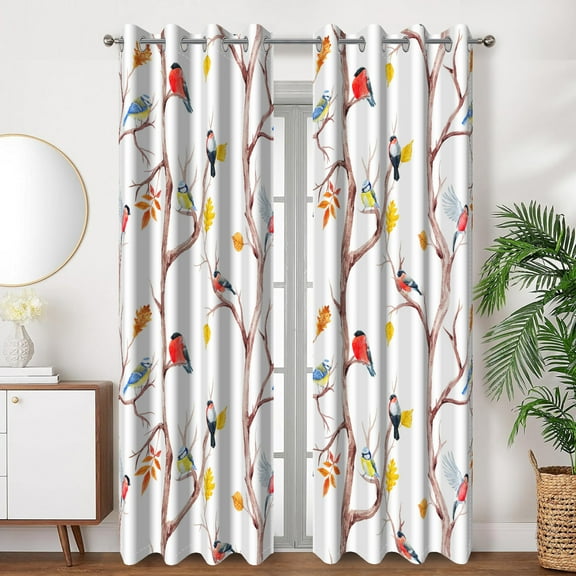 SUNOLIFE White Blackout Curtains 2 Panels 63 Inch Birds Darkening Window Curtains for Living Room Bedroom