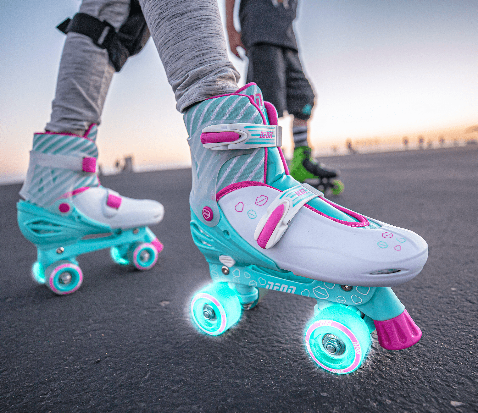 Yvolution Neon Kids Roller Skates Inline Size 3-6, One Pair, Skates for Boys and Girls, Green and Pink