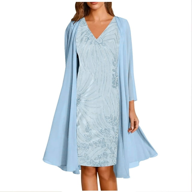 Birdeem Mode Femmes Robe Décontractée Col en V Sans Manches Manteau à Manches Longues Ensemble Deux Pièces