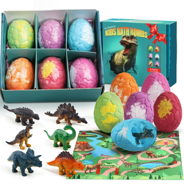 Bath Bombs Zeewoo, juego de 6 juguetes con diseño de dinosaurio con sorpresa en el interior para niños