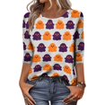 thumbnail image 4 of Halloween Shirts Women Funny 3/4 Sleeve Tops Spooky Ghost Printed T Shirts Horror Crew Neck Pullover Holiday Three Quarter Length Blouses, 5XL, 4 of 5