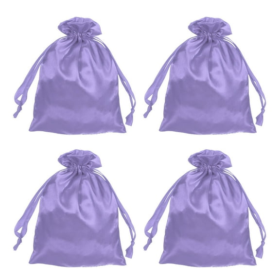 Uxcell Satin Bags with Drawstring, 6x8 Inch Wedding Favor Bag Mini Gift Packaging for Birthday Christmas Jewelry Party (Purple, Pack of 4)