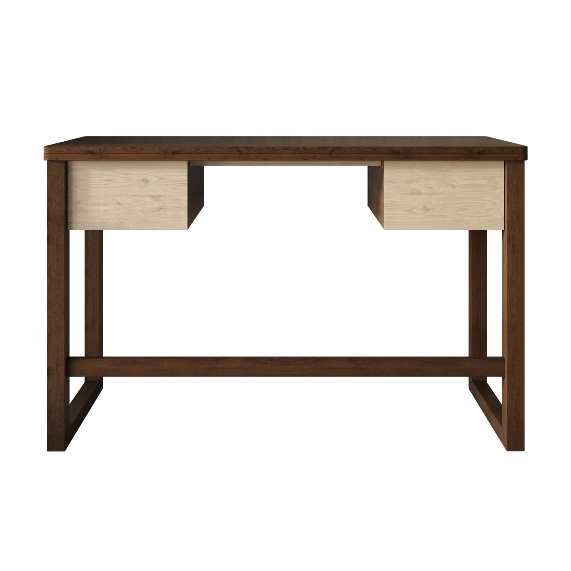 Home Design Dario Writing Desk with Spacious Tabletop and 2 Built-In Drawers, Modern Clean-Lined Design for Home Office, Study Area, or Creative Space, Brown