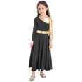 thumbnail image 5 of CHICTRY Kids Girls Metallic Praise Dance Dress Long Sleeve Asymmetrical Tunic Dress Lyrical Contemporary Dance Costume Black-A 12, 5 of 7