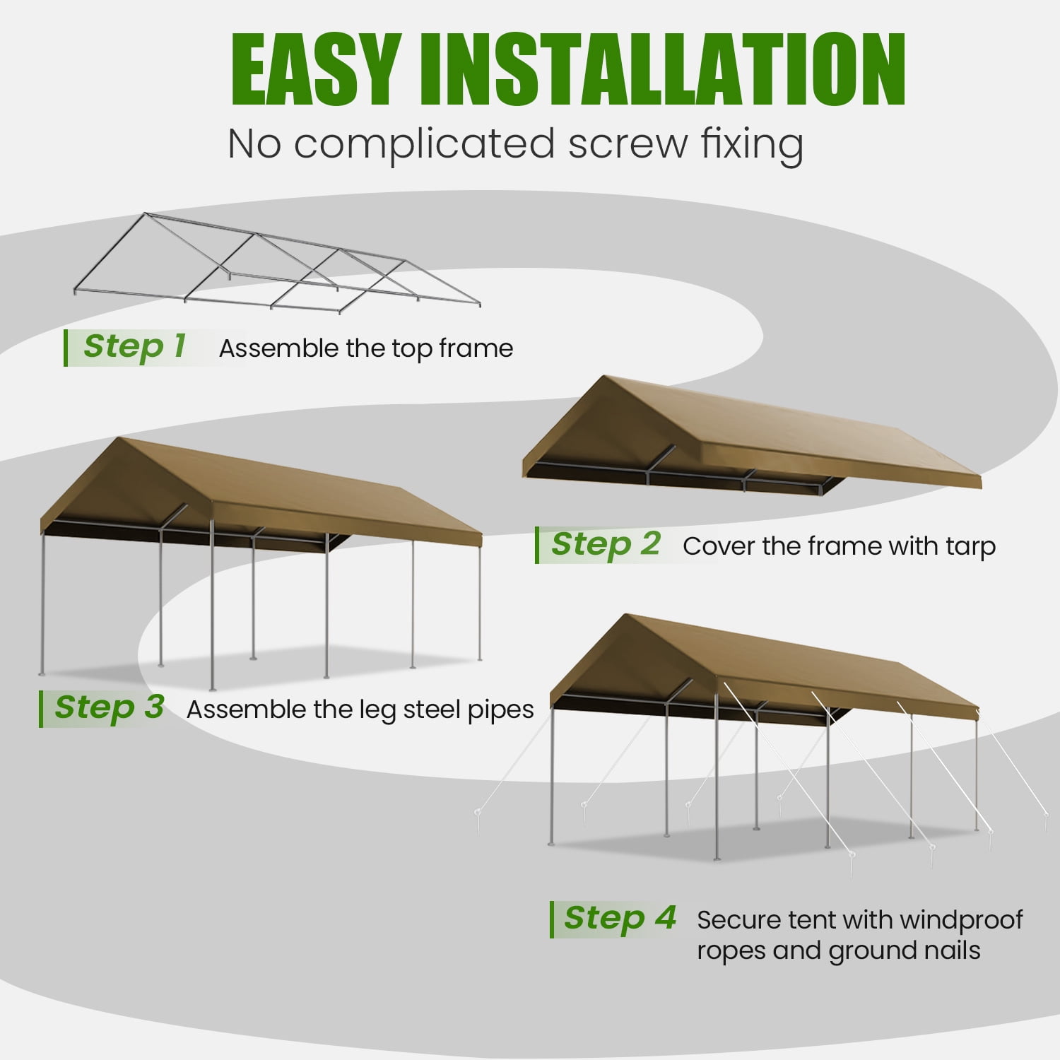 ECOLINEAR Carport 10x20 ft Heavy Duty Carport, Outdoor Potable Garage with 4 Adjustable Height 8.7 ft to 10.2 ft, Carport Canopy Anti UV All-Season Waterproof Tarp, Car Canopy for Trucks, Boats,Yello