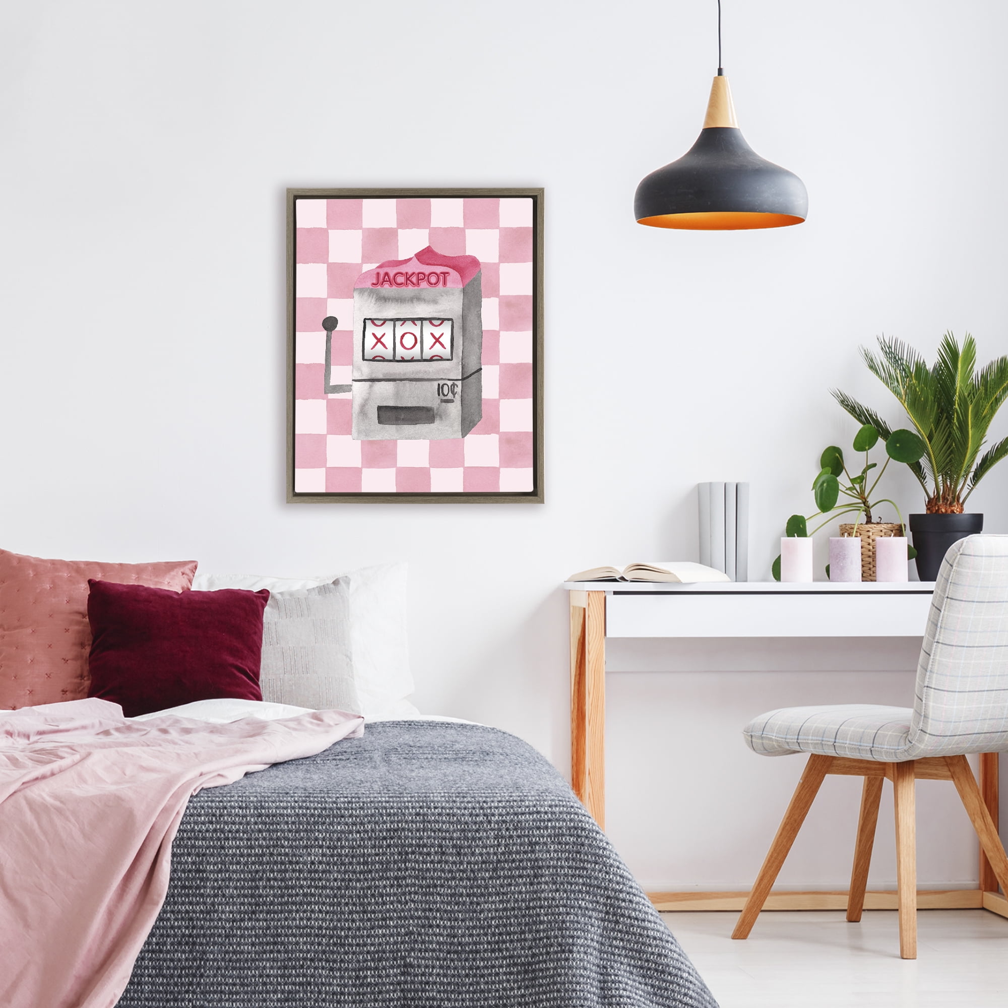 Jackpot Slot Machine Brown Framed Floater Canvas Wall Art, design by Nina Jacobs