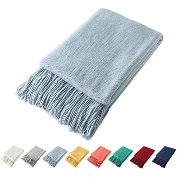 Decorative Knitted Throw Blanket with Fringe Soft & Cozy Tassel Blanket for Couch Sofa Bed (Baby Blue,50x60)