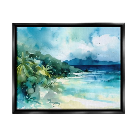 Stupell Industries Abstract Tropical Landscape Landscape Painting Black Floater Framed Canvas Art Print Wall Art, 31 x 25